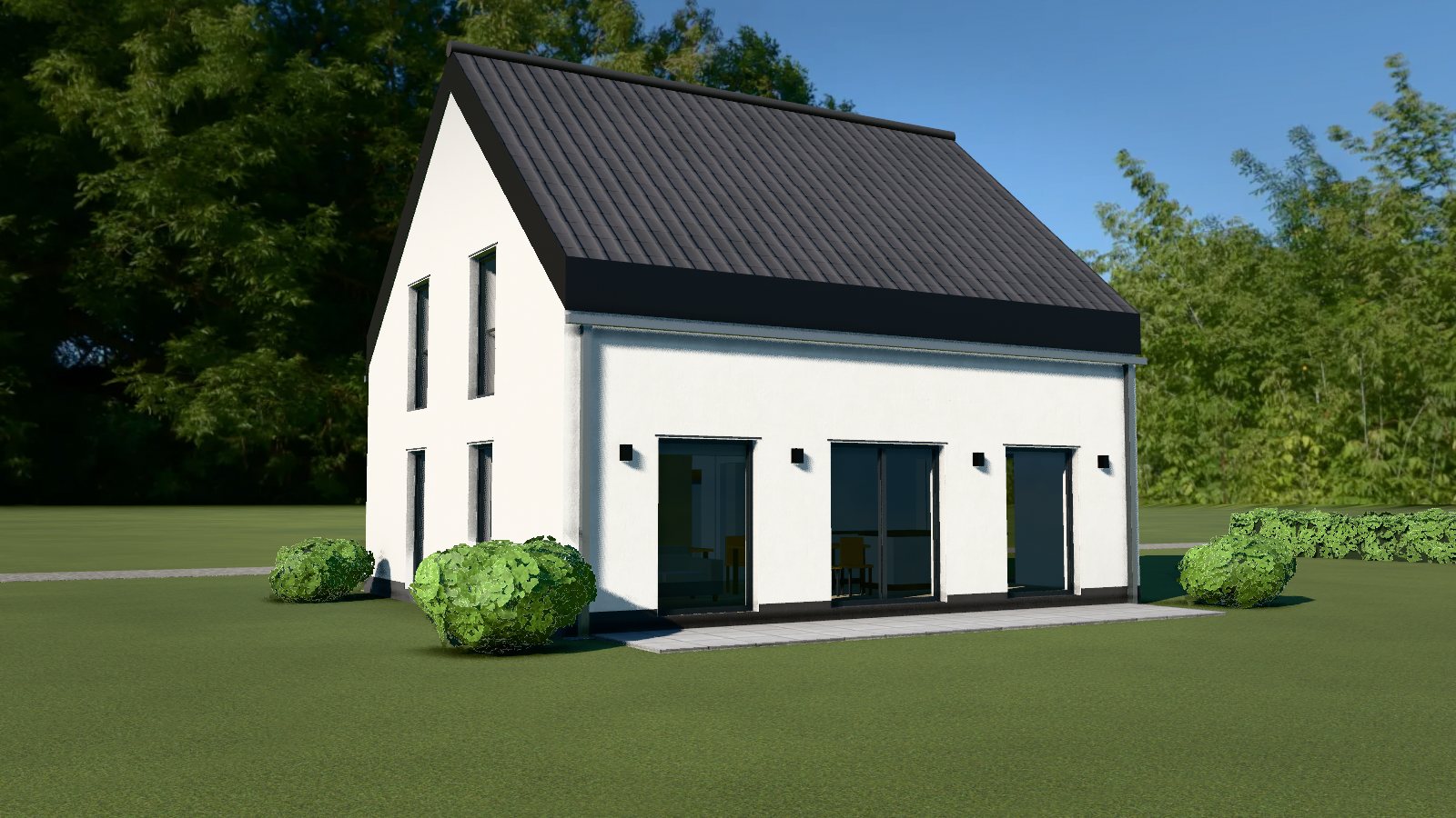 Das Haus von Südwesten, Garten und Terrasse